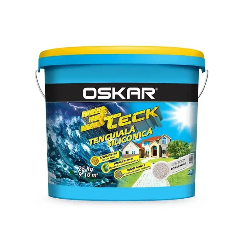Tencuiala decorativa, Oskar 3Teck, aspect bob de orez, helsinki, alb, 25 kg - Cipcos Mar Retur ușor