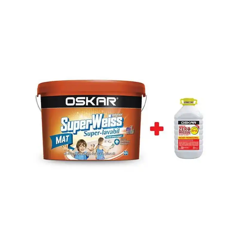 Nu rata Vopsea superlavabila interior, Oskar Superweiss Super, alba, 15 L + Amorsa Zero mucegai 4 L - Cipcos Mar