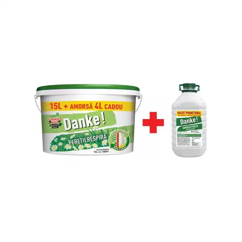 Vopsea lavabila interior, Danke - peretii respira, alba, 15 L + amorsa Danke 4 L - Cipcos Mar Ofertă specială