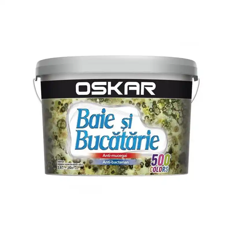 Vopsea lavabila interior, Oskar, antimucegai, baie si bucatarie, alba, 2.5 L - Cipcos Mar Lichidare de stoc