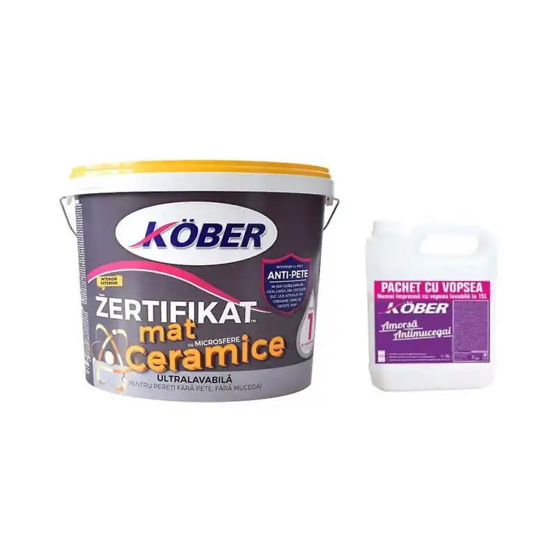 Vopsea lavabila int / ext ZERTIFIKAT CERAMIC, 15 L, mat + amorsa, Kober - Cipcos Mar Cel mai bun preț