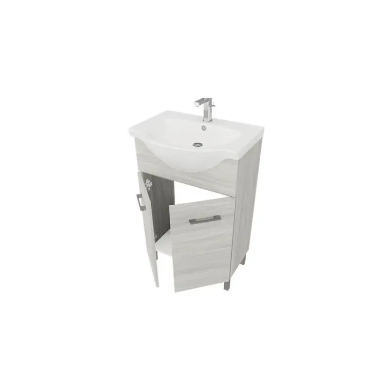 Reducere extra Set mobilier baie Woody 55 cm, incl. baza lavoar, lavoar si oglinda, stejar gri - Cipcos Mar