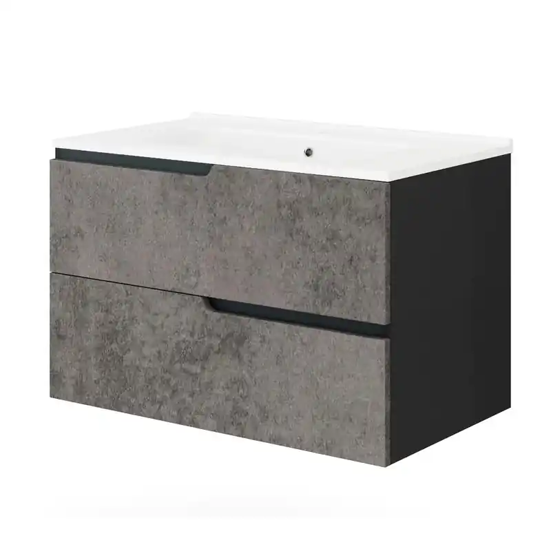 Disponibil imediat Masca baie cu sertare suspendat + lavoar 60CM winter negru mat - Cipcos Mar