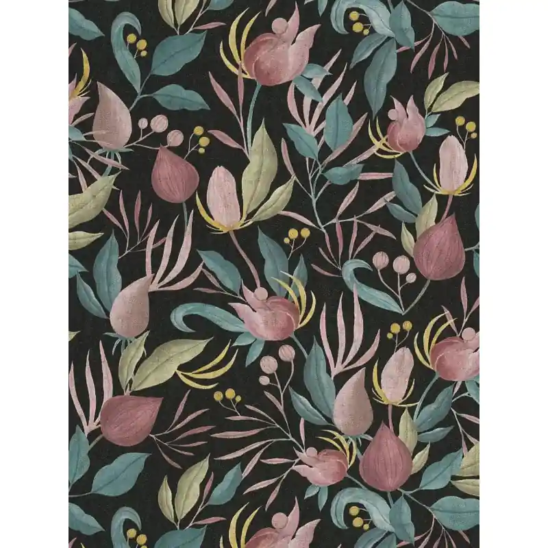 Plată securizată Tapet Decorative Floral Cosmo Living, 790622,Negru și Frunze Verde-Roz, Rolă 10.05 m x 0.53 m