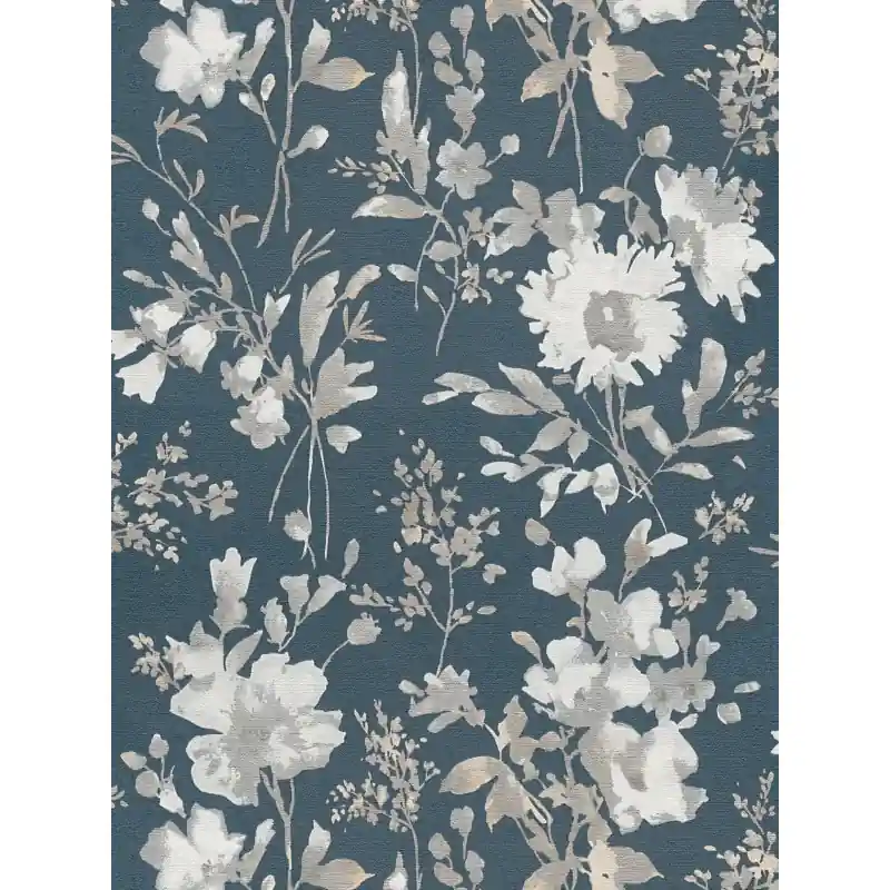 Tapet Floral Vlies Cosmo Living 790615, Model Flori Acuarelă Alb cu Negru, Fundal Negru 10.05m x 0.53m Mai ieftin