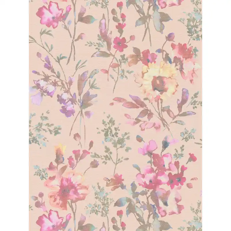 Tapet Floral Vlies Cosmo Living 790613, Model Flori Acuarelă Multicolor, Fundal Roz 10.05m x 0.53m Doar azi