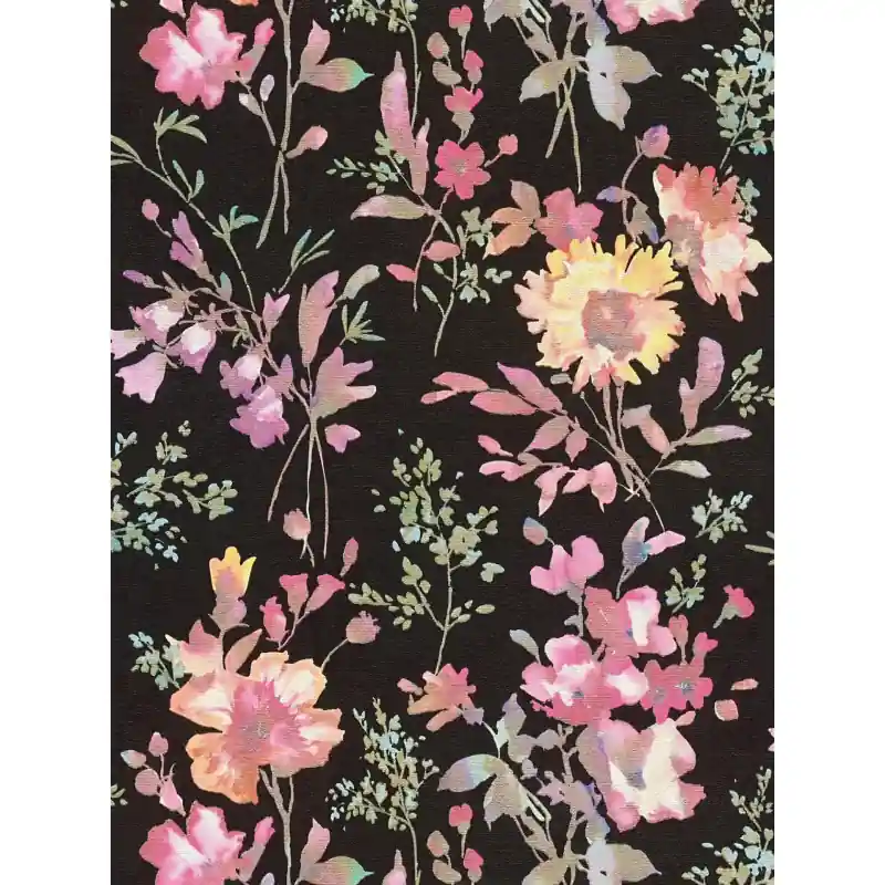 Cumpărături sigure Tapet Floral Vlies Cosmo Living 790612, Model Flori Acuarelă Multicolor Fundal Negru 10.05m x 0.53m