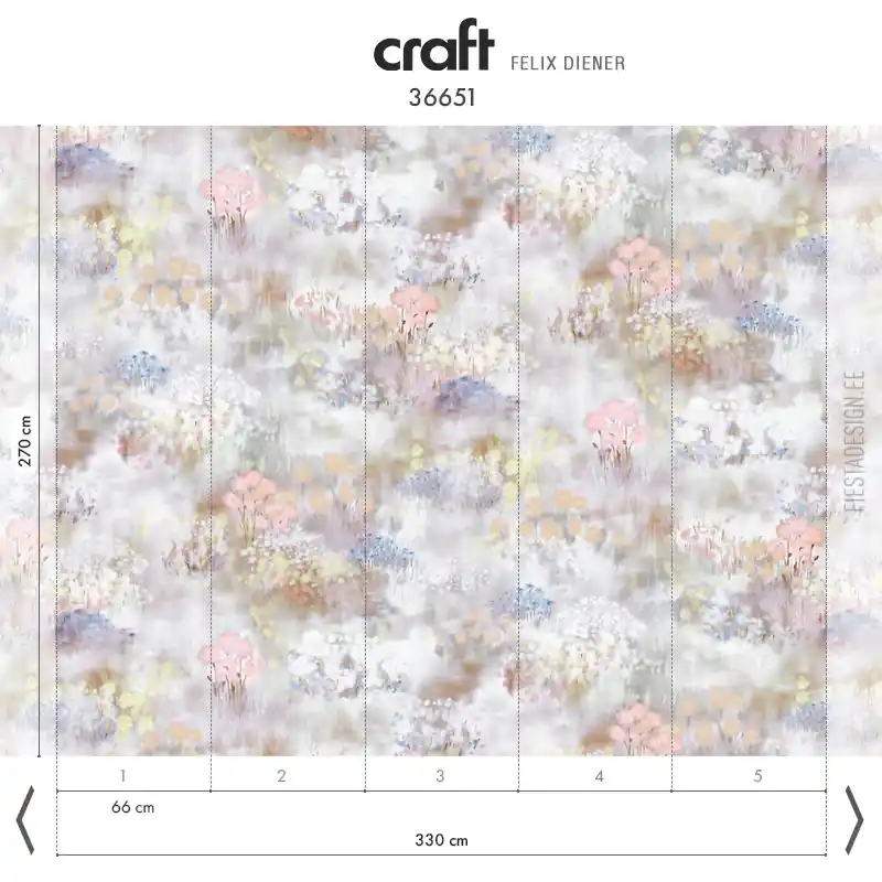 Reduceri Fototapet Floral Pastel în Stil Acuarelă, Colecția Craft, 36651 Dimensiuni 3.30m x 2.70m