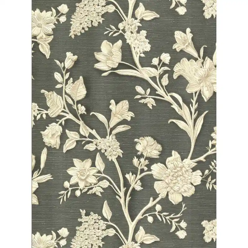 Tapet Vintage cu Model Floral Clasic Silva Essence,21120 Negru Antracit/Crem, Rolă 10.05m x 0.53m Ieftin