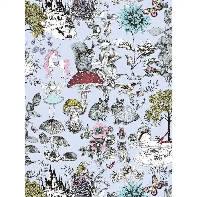 Tapet Copii Little Love,381202 Lumea Poveștilor cu Unicorni și Zâne, Bleu/Pastel, 10.05m x 0.53m Livrare expres