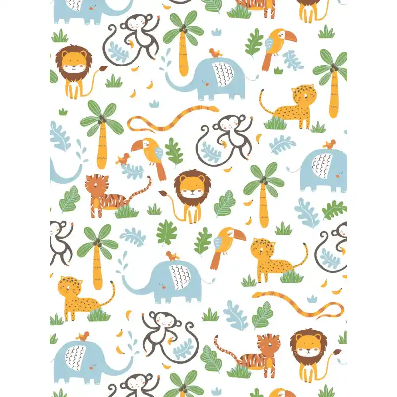 Tapet Copii Little Love,381152 Model Junglă Veselă, Animale Tropicale Galben Albastru, 10.05m x 0.53m Cel mai bun preț