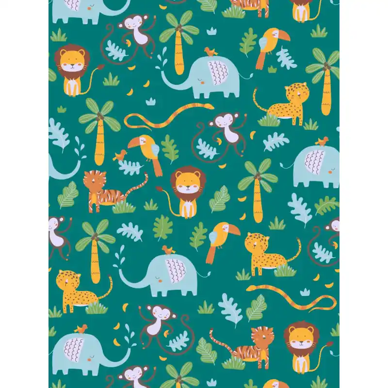 Lichidare de stoc Tapet Copii Little Love,381151 Model Junglă Veselă, Animale Tropicale Verde Smarald, 10.05m x 0.53m