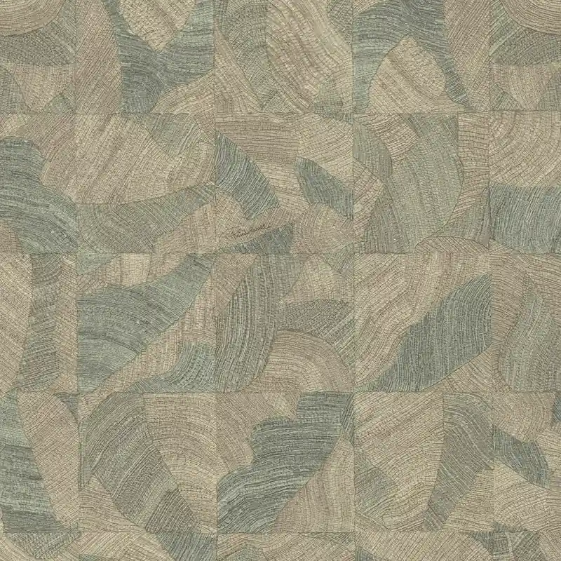 Tapet de Lux Roberto Cavalli 9 - RC21067 Design Geometric Abstract, Verde/Bej, Vinil Lavabil, 10.05m x 1.06m Reducere extra