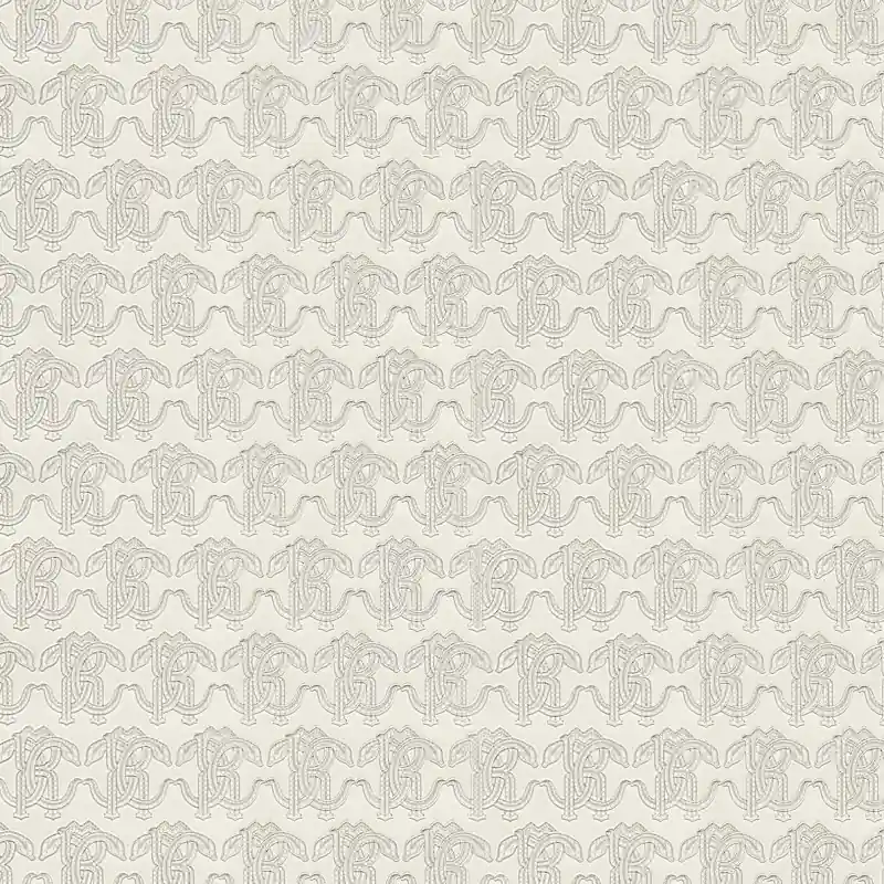Super ofertă Tapet Lux Roberto Cavalli 9 - RC21032 Design Monogramă RC, Crem/Alb, Vinil Lavabil, 10.05m x 1.06m