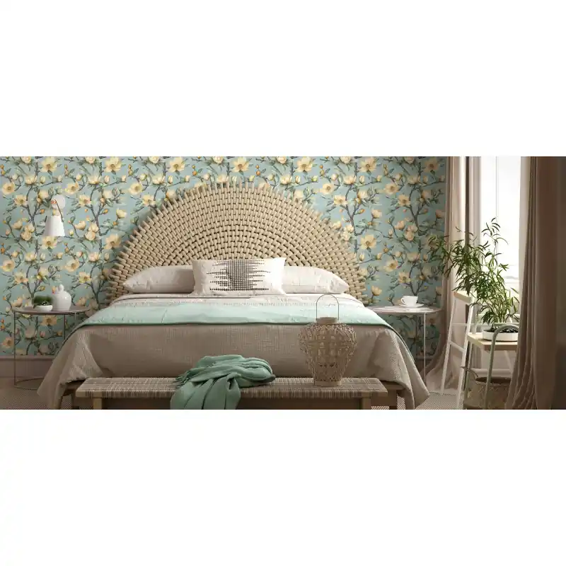 Tapet Floral Magnolii Oriana Novamur,89035 Verde și Galben, Vlies Lavabil, 10.05m x 0.53m Disponibil imediat