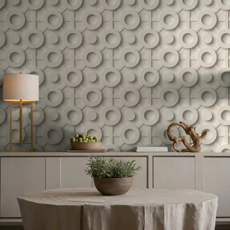 Ofertă specială Tapet Geometric 3D Oriana Novamur,89032 Design Cercuri Structurate,Bej Vlies Lavabil, 10.05m x 0.53m