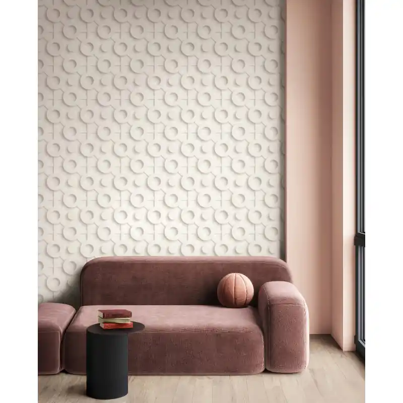 Expediere rapidă Tapet Geometric 3D Oriana Novamur,89031 Design Cercuri Structurate,Gri-Alb Vlies Lavabil, 10.05m x 0.53m