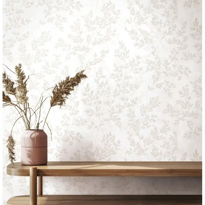 Tapet Modern Oriana Novamur,89028 Frunze Delicate Bej, Vlies Lavabil, 10.05m x 0.53m Ofertă exclusivă