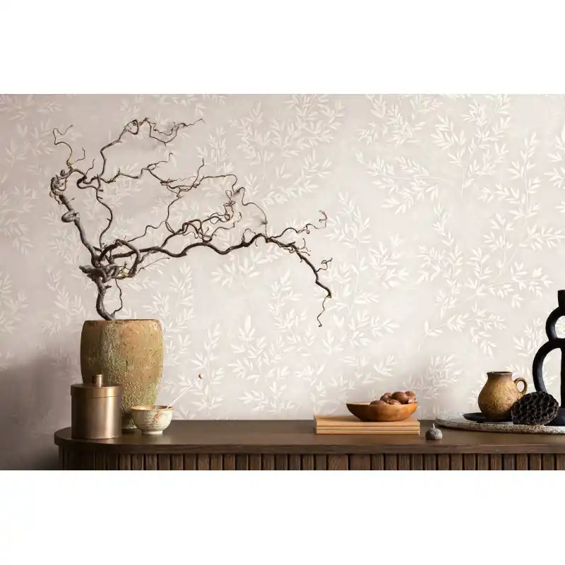 Doar azi Tapet Modern Oriana Novamur,89026 Frunze Delicate Bej-Gri, Vlies Lavabil, 10.05m x 0.53m