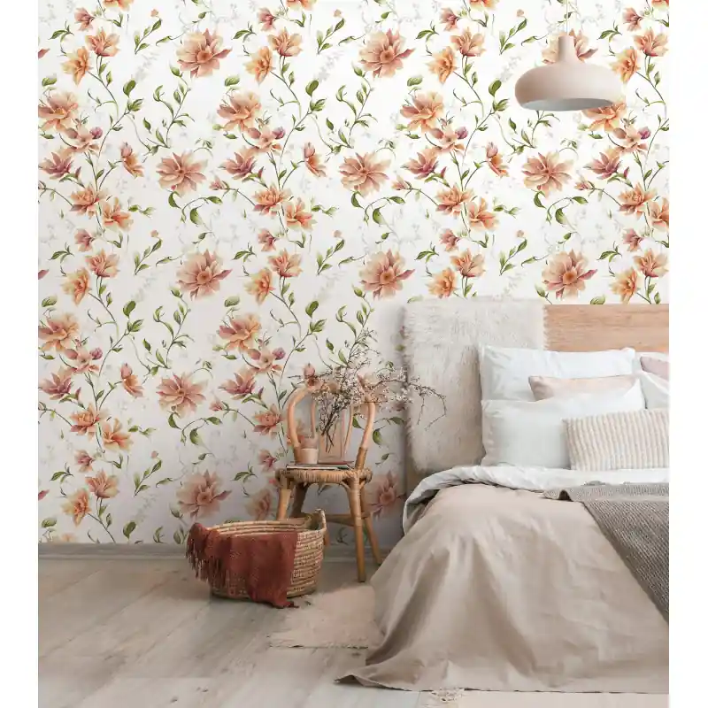 Tapet Floral Portocaliu Oriana Novamur,89023 Design Flori Generoase, Vlies Lavabil, 10.05m x 0.53m Preț promoțional