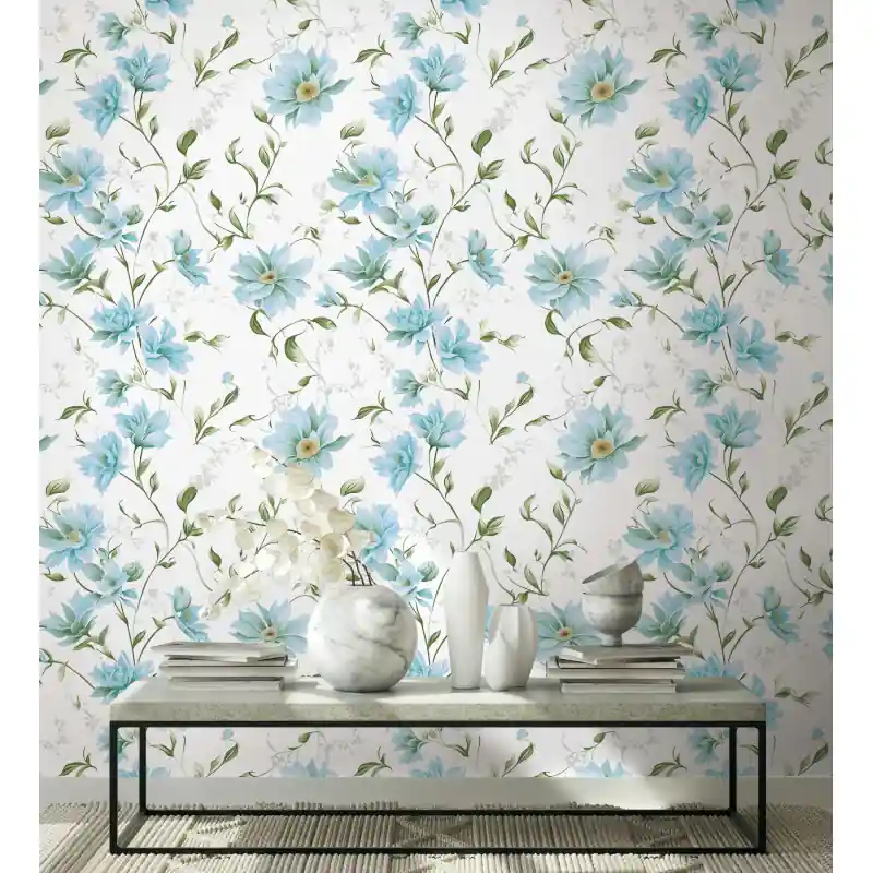 Reducere Tapet Floral Albastru Oriana Novamur,89022 Design Flori Generoase, Vlies Lavabil, 10.05m x 0.53m