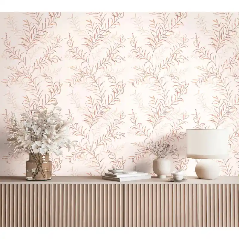 Tapet Modern Oriana Novamur,89016 Design Frunze Roz Acuarelă, Vlies Lavabil, 10.05m x 0.53m Retur gratuit