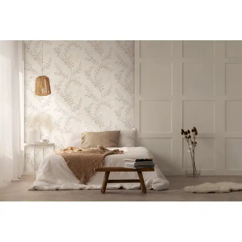 Disponibil imediat Tapet Modern Oriana Novamur,89015 Design Frunze Bej Acuarelă, Vlies Lavabil, 10.05m x 0.53m