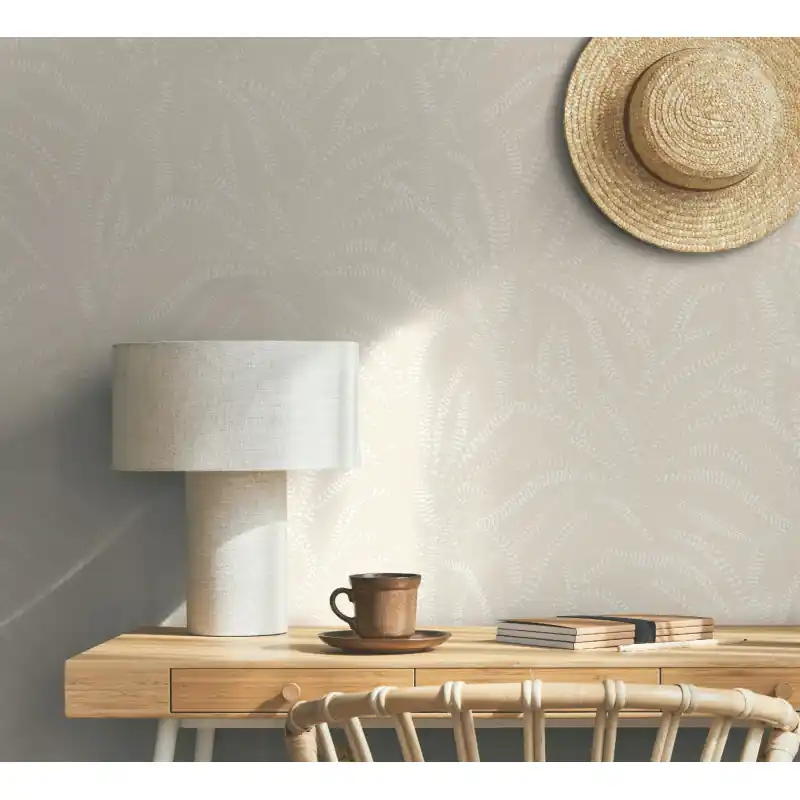 Vezi acum Tapet Modern Oriana Novamur,82504 Motiv Frunze Delicate, Bej/Alb, Vlies Lavabil, 10.05m x 0.53m