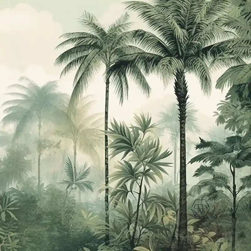 Lichidare de stoc Tapet Tip Panel Philipp Plein - Z81076,Junglă Exotică, Tonuri de Crem și Verde, 500x300 cm