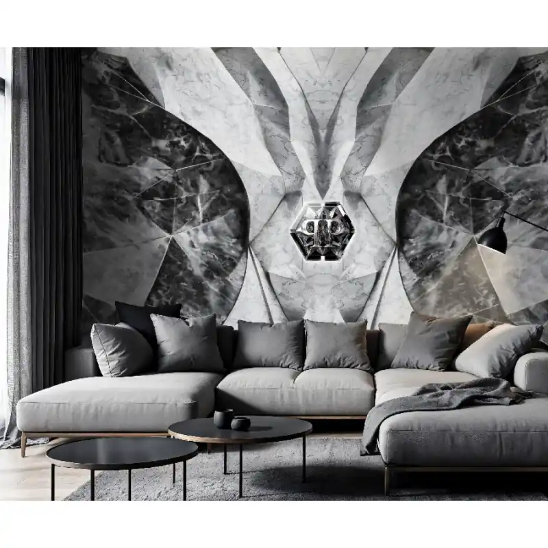 Bestseller Tapet Tip Panel Philipp Plein - Z81068,Marmură Geometrică 3D,Alb/Negru 300x300 cm