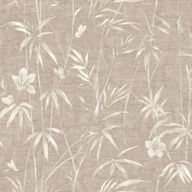 Cumpără acum Tapet de lux Philipp Plein - Z81051,Design Floral Bamboo cu Fluturi, Textură Textilă,Bej/Crem, 106cm x 10m