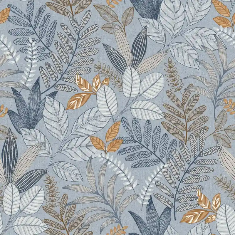 Tapet Decoprint Allure AL26293 – Model Botanic cu Frunze Schițate Albastru, Vinil pe Vlies, 10m x 0.53m Plată sigură