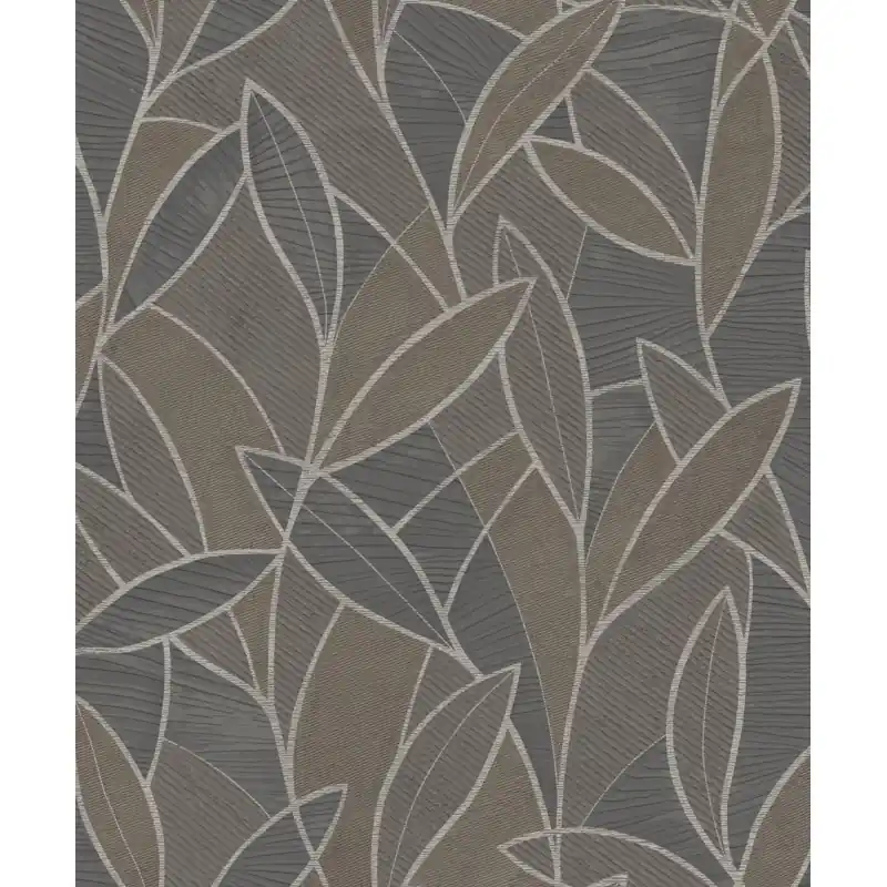 Ofertă exclusivă Tapet Decoprint Allure AL26234 – Model Frunze Stilizate Maro și Gri, Vinil pe Vlies, 10m x 0.53m