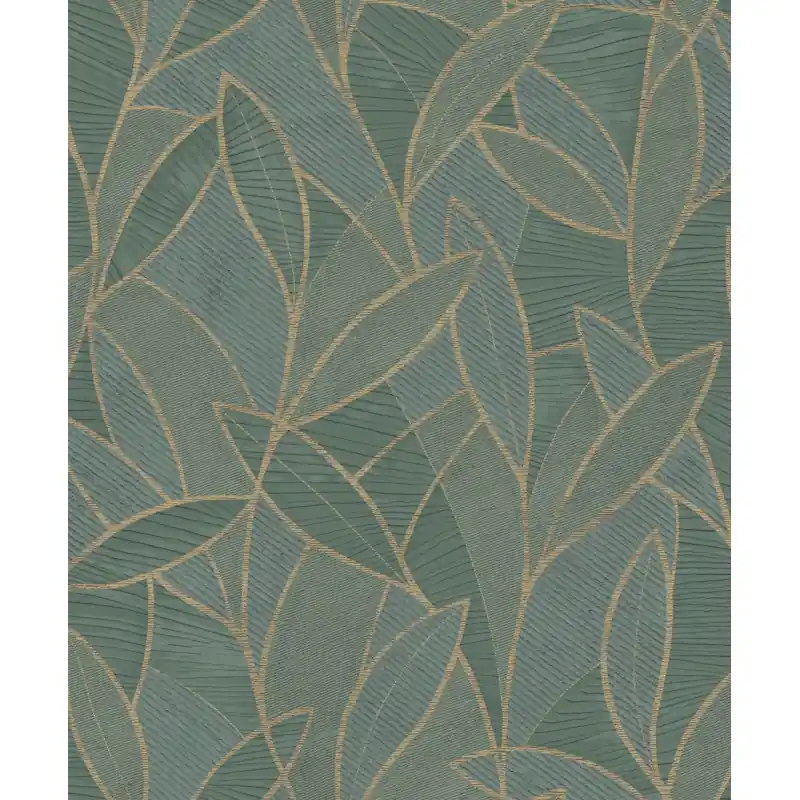 Preferatul clienților Tapet Decoprint Allure AL26233 – Model Frunze Stilizate Verde și Auriu, Vinil pe Vlies, 10m x 0.53m