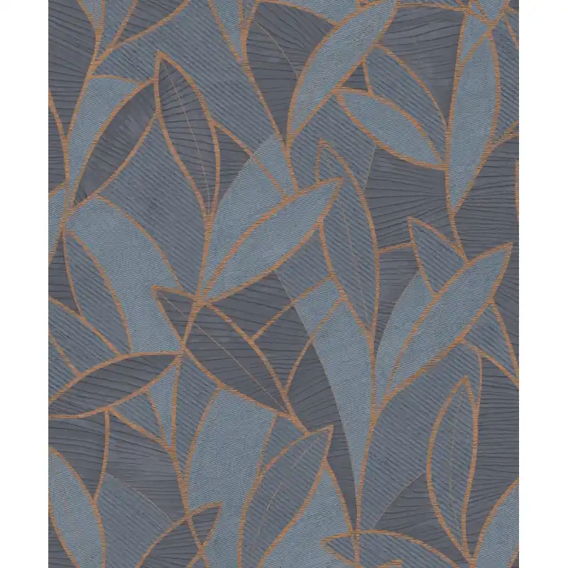 Tapet Decoprint Allure AL26232 – Model Frunze Stilizate Albastru și Cupru, Vinil pe Vlies, 10m x 0.53m Lichidare de stoc