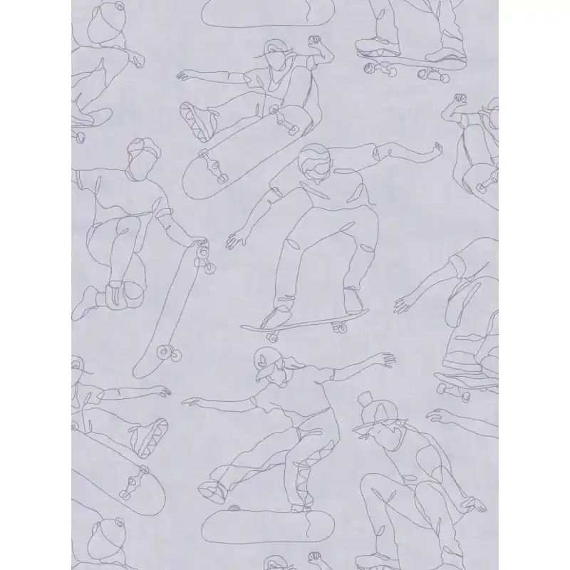 Chilipir Tapet Copii Lilly & Luis 771741 – Model cu Skateboard în Nuanțe de Gri