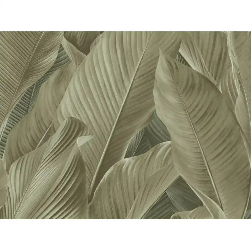 Discount Tapet Zeno Tahiti – Design Italian cu Frunze Tropicale, Vinil pe Vlies Gri Metalizat 13306