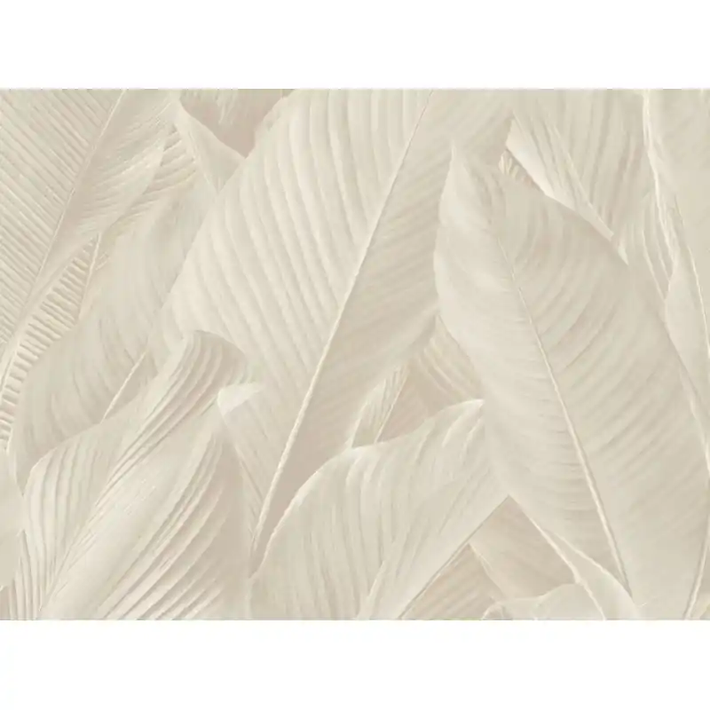 Expediere rapidă Tapet Zeno Tahiti – Design Italian cu Frunze Tropicale, Vinil pe Vlies Crem Argintiu 13302
