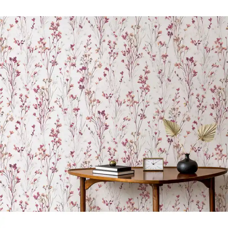Calitate înaltă Tapet Erismann Forest Dreams – Flori Botanice Bordo pe Fond Alb 10561-22