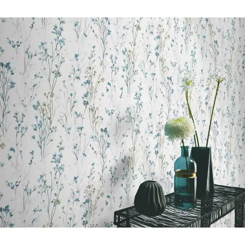 Reducere specială Tapet Erismann Forest Dreams – Flori Botanice Albastre pe Fond Alb 10561-18