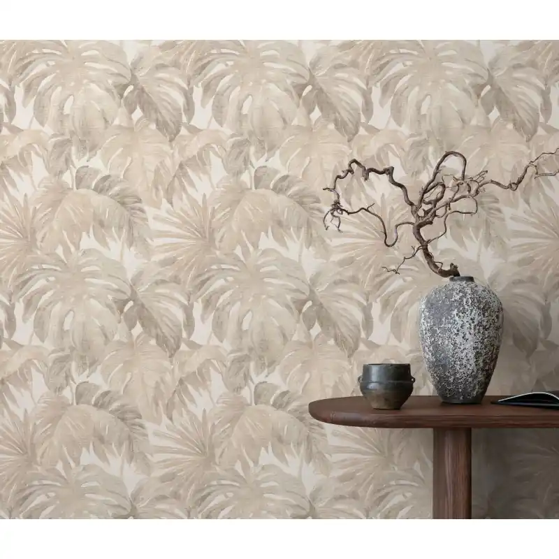 Bestseller Tapet Forest Dreams – Frunze de Monstera, Stil Boho-Tropical, Bej Nisipiu 10558-02