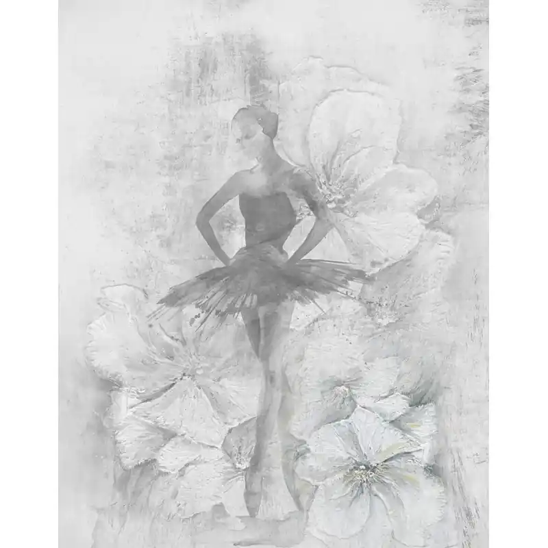 Fototapet Artistic cu Balerină și Floare Elegantă – Design Modern Alb Gri 36393 Noutate