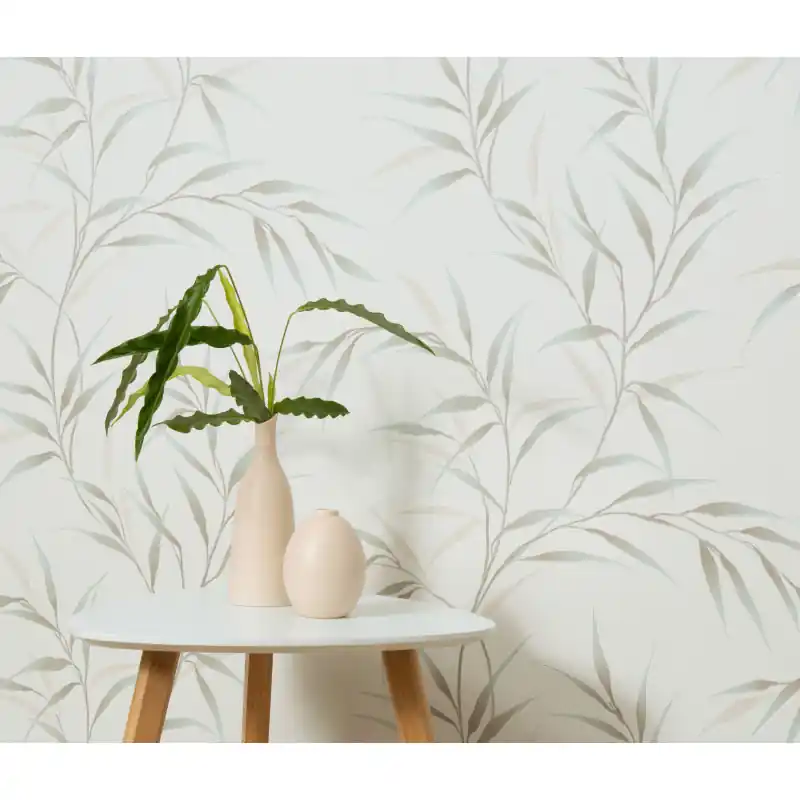 Tapet modern model frunze crem-turcoaz 10528-18 Preț redus