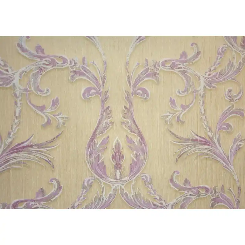 Noutate Tapet textil, cu frunze, crem, mov, Zambaiti, 20031