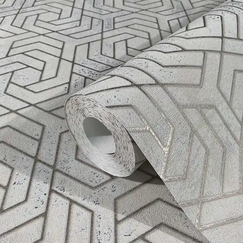 Tapet decorativ, Marburg geometric, gri, argintiu, living, hol, Urban Spaces, 32608 Reducere