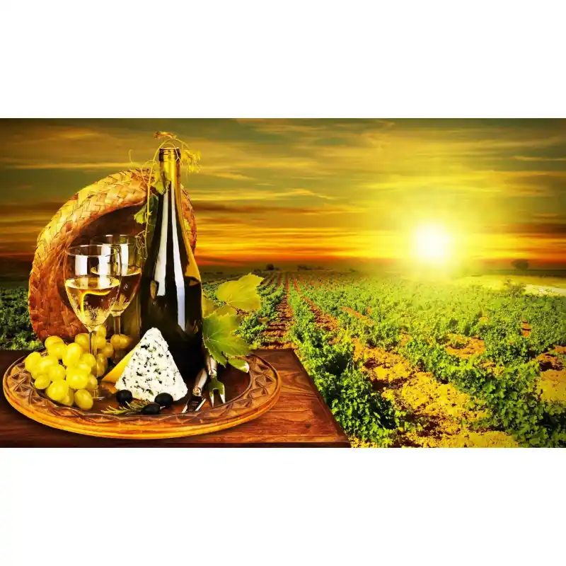 Fototapet cu vin si struguri in apus de soare ET230 Preț redus