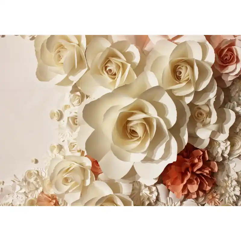 Fototapet floral cu trandafiri, alb, si roz, FL35 Reducere extra