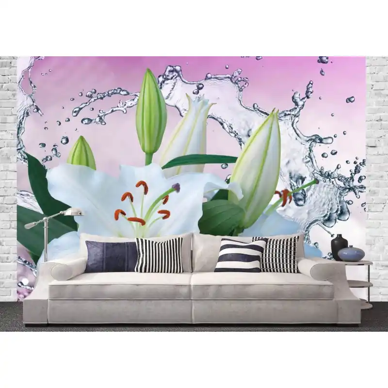 Reduceri Fototapet floral, crin regal stropit cu apa, FL4