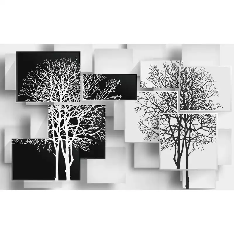 Livrare expres Fototapet 3D, pomi pictati pe tablou, alb, negru, 3D108