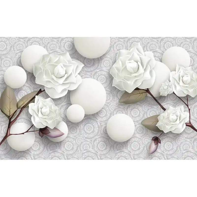 Fototapet 3D, trandafiri alb cu sfere, 3D110 Reducere